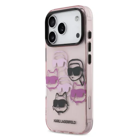 Husă spate Karl Lagerfeld IML Multi K&amp;amp;CH Heads pentru iPhone 17 Pro, roz