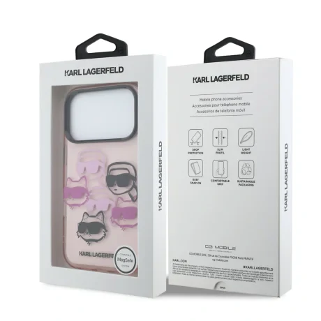 Husă spate Karl Lagerfeld IML Multi K&amp;amp;CH Heads pentru iPhone 17 Pro, roz