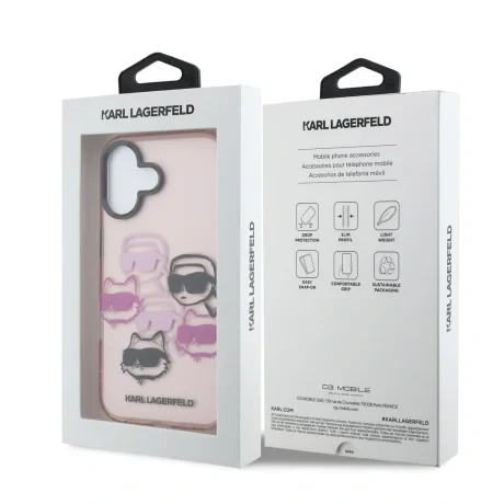 Husă spate Karl Lagerfeld IML Multi K&amp;amp;CH Heads pentru iPhone 17 roz
