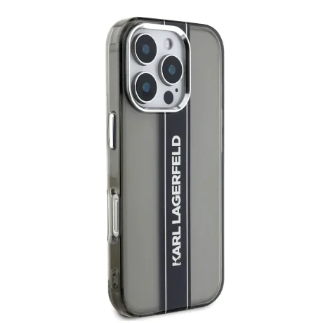 Husă spate Karl Lagerfeld IML Stripe Logo pentru iPhone 16 Pro, neagră