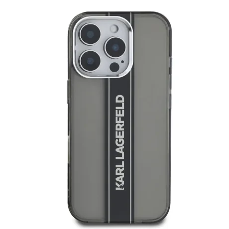 Husă spate Karl Lagerfeld IML Stripe Logo pentru iPhone 16 Pro, neagră
