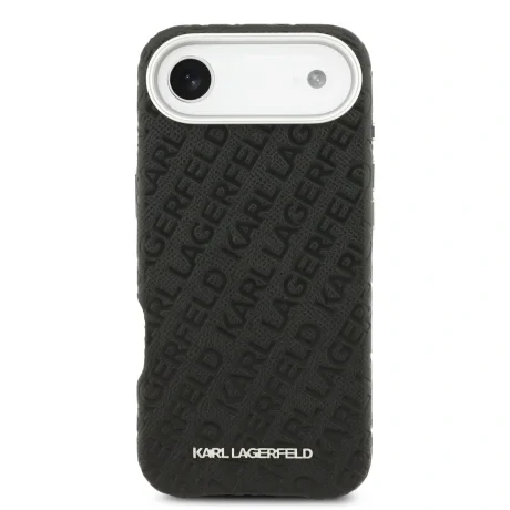 Husă spate Karl Lagerfeld MagSafe cu logo repetat din PU granulat pentru iPhone Air, neagră
