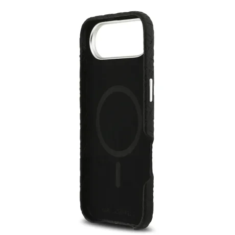 Husă spate Karl Lagerfeld MagSafe cu logo repetat din PU granulat pentru iPhone Air, neagră