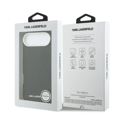 Husă spate Karl Lagerfeld MagSafe cu logo repetat din PU granulat pentru iPhone Air, neagră