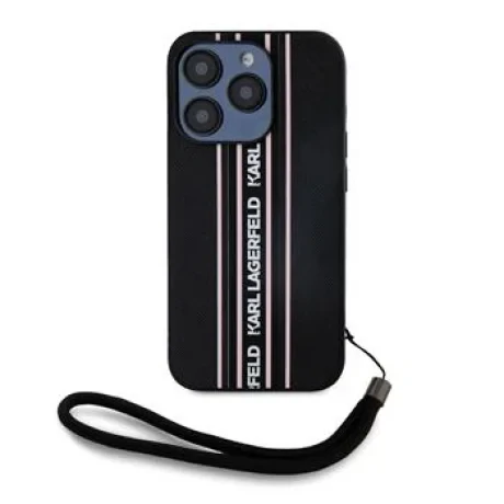 Husă spate Karl Lagerfeld PU Saffiano Athleisure cu dungi și curea pentru iPhone 15 Pro Max, roz