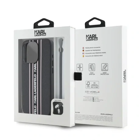 Husă spate Karl Lagerfeld PU Saffiano Athleisure cu dungi și curea pentru iPhone 15 Pro Max, roz