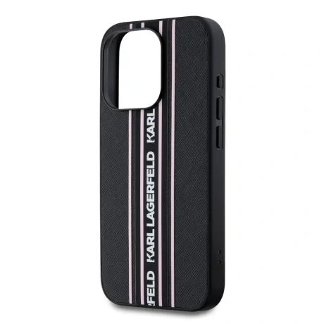 Husă spate Karl Lagerfeld PU Saffiano Athleisure cu dungi și curea pentru iPhone 15 Pro Max, roz