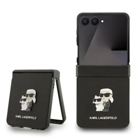 Husă spate Karl Lagerfeld PU Saffiano Karl and Choupette pentru Samsung Galaxy Z Flip 7, neagră