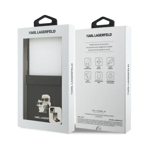 Husă spate Karl Lagerfeld PU Saffiano Karl and Choupette pentru Samsung Galaxy Z Flip 7, neagră