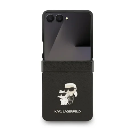 Husă spate Karl Lagerfeld PU Saffiano Karl and Choupette pentru Samsung Galaxy Z Flip 7, neagră