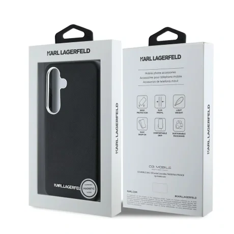 Husă spate Karl Lagerfeld PU Saffiano Metal Logo and Frame pentru Samsung Galaxy S25 Negru