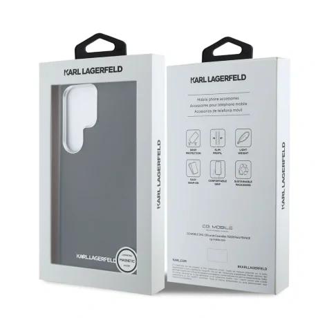 Husă spate Karl Lagerfeld PU Saffiano Metal Logo și ramă pentru Samsung Galaxy S25 Ultra, neagră
