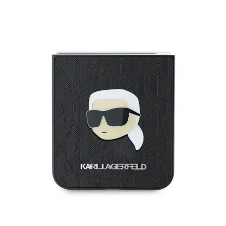 Husă spate Karl Lagerfeld PU Saffiano Monogram Karl Head pentru Samsung Galaxy Z Flip 6/7 FE Neagră