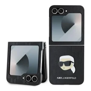 Husă spate Karl Lagerfeld PU Saffiano Monogram Karl Head pentru Samsung Galaxy Z Flip 6/7 FE Neagră
