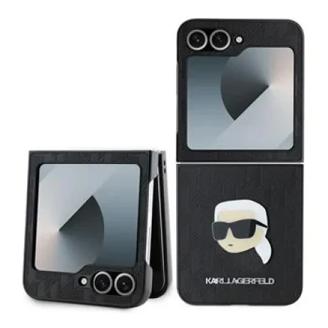 Husă spate Karl Lagerfeld PU Saffiano Monogram Karl Head pentru Samsung Galaxy Z Flip 6/7 FE Neagră