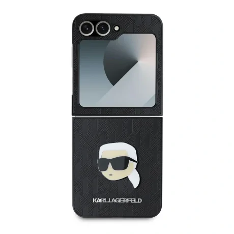 Husă spate Karl Lagerfeld PU Saffiano Monogram Karl Head pentru Samsung Galaxy Z Flip 6/7 FE Neagră