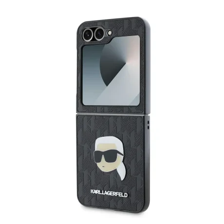 Husă spate Karl Lagerfeld PU Saffiano Monogram Karl Head pentru Samsung Galaxy Z Flip 6/7 FE Neagră