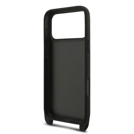 Husă spate Karl Lagerfeld Saffiano Crossbody cu curea metalică Karl and Choupette pentru iPhone 17 Pro Max, neagră
