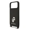Husă spate Karl Lagerfeld Saffiano Crossbody cu curea metalică Karl and Choupette pentru iPhone 17 Pro Max, neagră