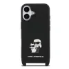 Husă spate Karl Lagerfeld Saffiano Crossbody Ring Metal Karl and Choupette pentru iPhone 17, neagră