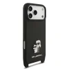 Husă spate Karl Lagerfeld Saffiano Crossbody Ring Metal Karl and Choupette pentru iPhone 17 Pro, neagră