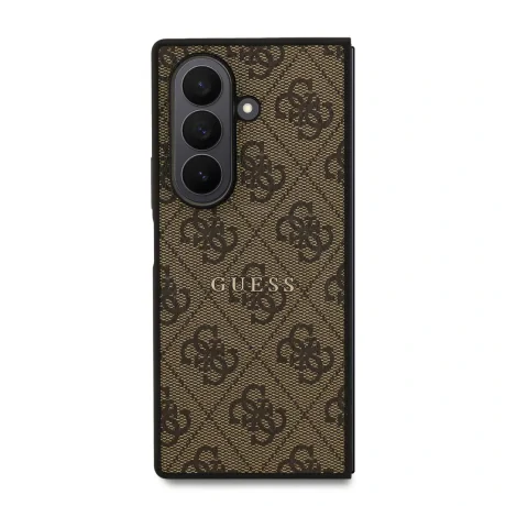Husă spate magnetică Guess din piele PU 4G cu inel colorat pentru Samsung Galaxy Z Fold 7, maro