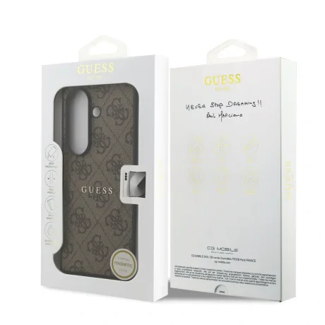 Husă spate magnetică Guess din piele PU 4G cu inel colorat pentru Samsung Galaxy Z Fold 7, maro