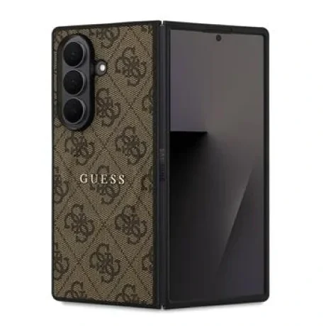 Husă spate magnetică Guess din piele PU 4G cu inel colorat pentru Samsung Galaxy Z Fold 7, maro