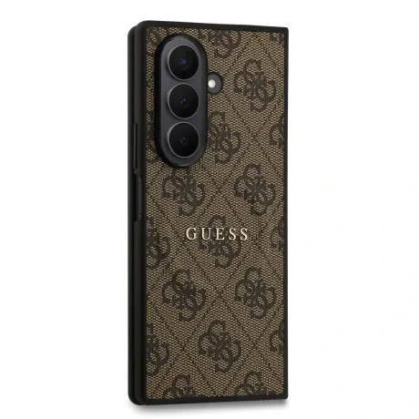 Husă spate magnetică Guess din piele PU 4G cu inel colorat pentru Samsung Galaxy Z Fold 7, maro