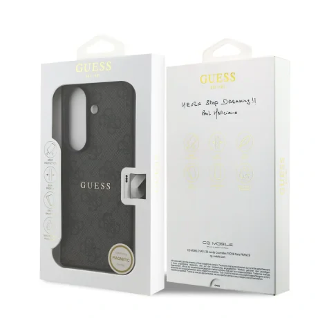 Husă spate magnetică Guess din piele PU 4G cu inel colorat pentru Samsung Galaxy Z Fold 7, neagră