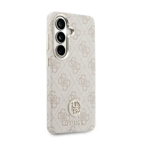 Husă spate magnetică Guess din piele PU 4G cu logo și ramă aurie pentru Samsung Galaxy S26, roz