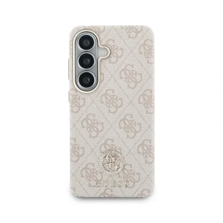 Husă spate magnetică Guess din piele PU 4G cu logo și ramă aurie pentru Samsung Galaxy S26, roz