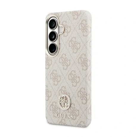 Husă spate magnetică Guess din piele PU 4G cu logo și ramă aurie pentru Samsung Galaxy S26, roz