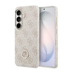 Husă spate magnetică Guess din piele PU 4G cu logo și ramă aurie pentru Samsung Galaxy S26, roz