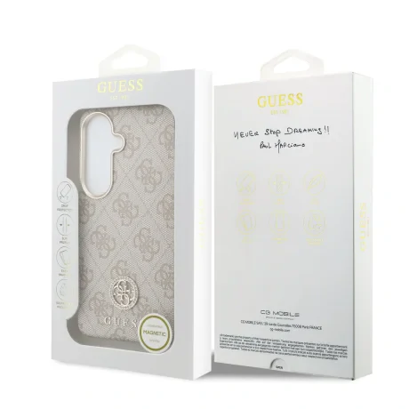 Husă spate magnetică Guess din piele PU 4G cu logo și ramă aurie pentru Samsung Galaxy S26, roz