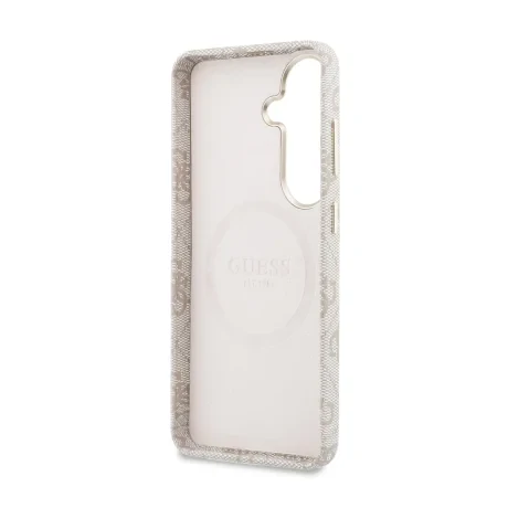 Husă spate magnetică Guess din piele PU 4G cu logo și ramă aurie pentru Samsung Galaxy S26, roz