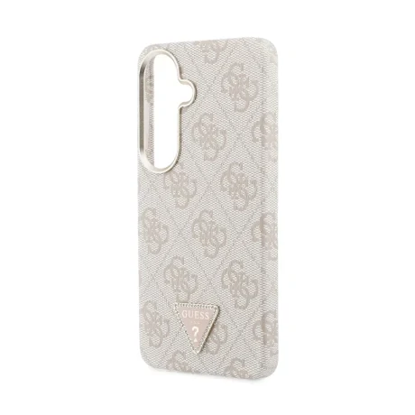Husă spate magnetică Guess din piele PU 4G cu logo triunghiular și ramă aurie pentru Samsung Galaxy S26, roz