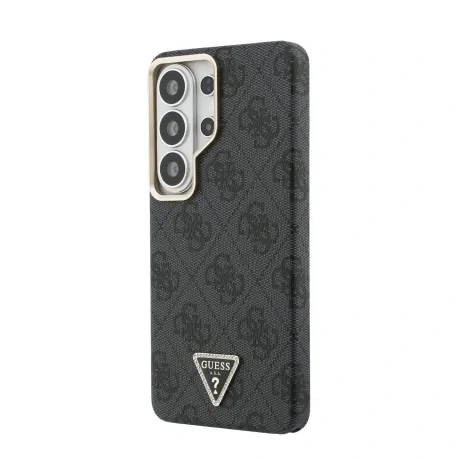 Husă spate magnetică Guess din piele PU 4G cu logo triunghiular și ramă aurie pentru Samsung Galaxy S26 Ultra, neagră