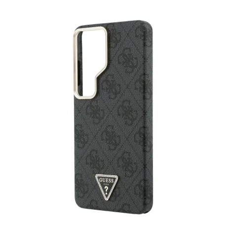 Husă spate magnetică Guess din piele PU 4G cu logo triunghiular și ramă aurie pentru Samsung Galaxy S26 Ultra, neagră