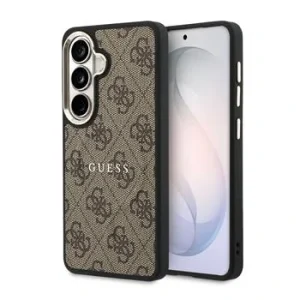 Husă spate magnetică Guess din piele PU 4G cu ramă aurie pentru Samsung Galaxy S26+, maro