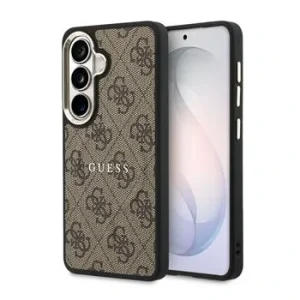 Husa spate magnetică Guess din piele PU 4G cu ramă aurie pentru Samsung Galaxy S26, maro