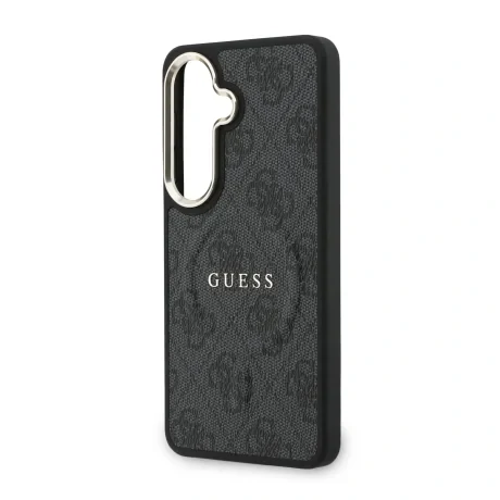 Husa spate magnetică Guess din piele PU 4G cu ramă aurie pentru Samsung Galaxy S26, neagră