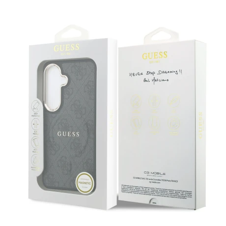 Husă spate magnetică Guess din piele PU 4G cu ramă aurie pentru Samsung Galaxy S26+, neagră