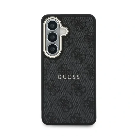 Husa spate magnetică Guess din piele PU 4G cu ramă aurie pentru Samsung Galaxy S26, neagră