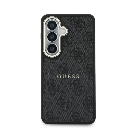 Husă spate magnetică Guess din piele PU 4G cu ramă aurie pentru Samsung Galaxy S26+, neagră
