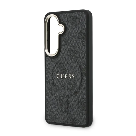 Husă spate magnetică Guess din piele PU 4G cu ramă aurie pentru Samsung Galaxy S26+, neagră