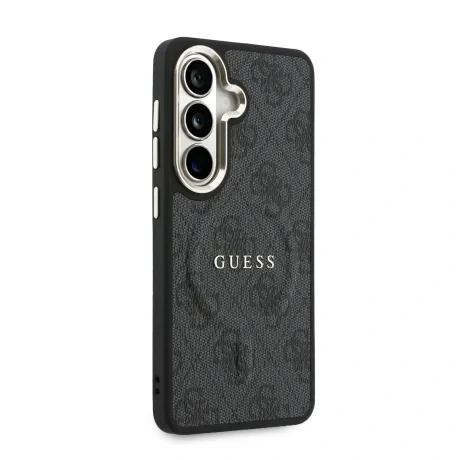 Husa spate magnetică Guess din piele PU 4G cu ramă aurie pentru Samsung Galaxy S26, neagră