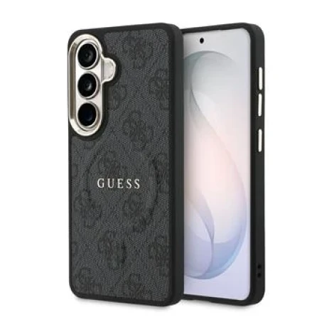 Husă spate magnetică Guess din piele PU 4G cu ramă aurie pentru Samsung Galaxy S26+, neagră