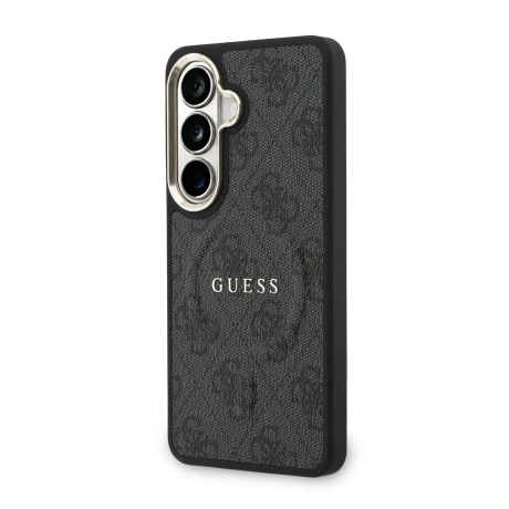 Husă spate magnetică Guess din piele PU 4G cu ramă aurie pentru Samsung Galaxy S26+, neagră