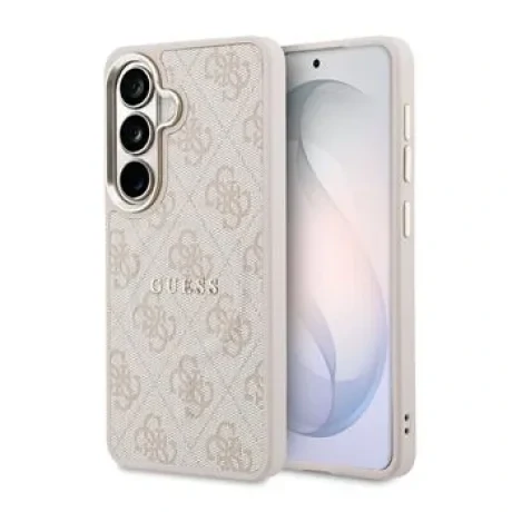 Husă spate magnetică Guess din piele PU 4G cu ramă aurie pentru Samsung Galaxy S26+, roz